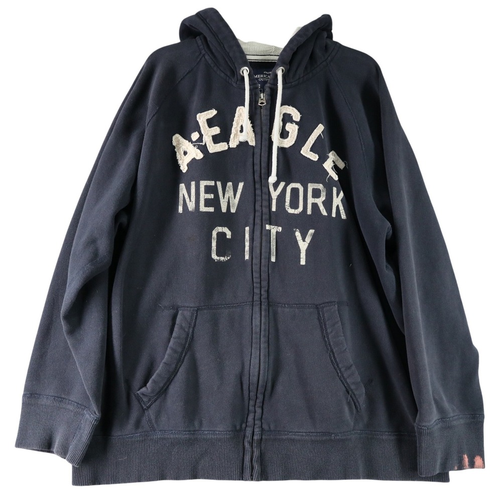 American Eagle New York City NYC Heavyweight Full Zip Hoodie Mens XXL Navy Patch